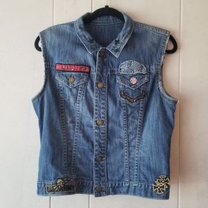 ROBIN'S JEAN LA Moto Biker Denim Vest Large